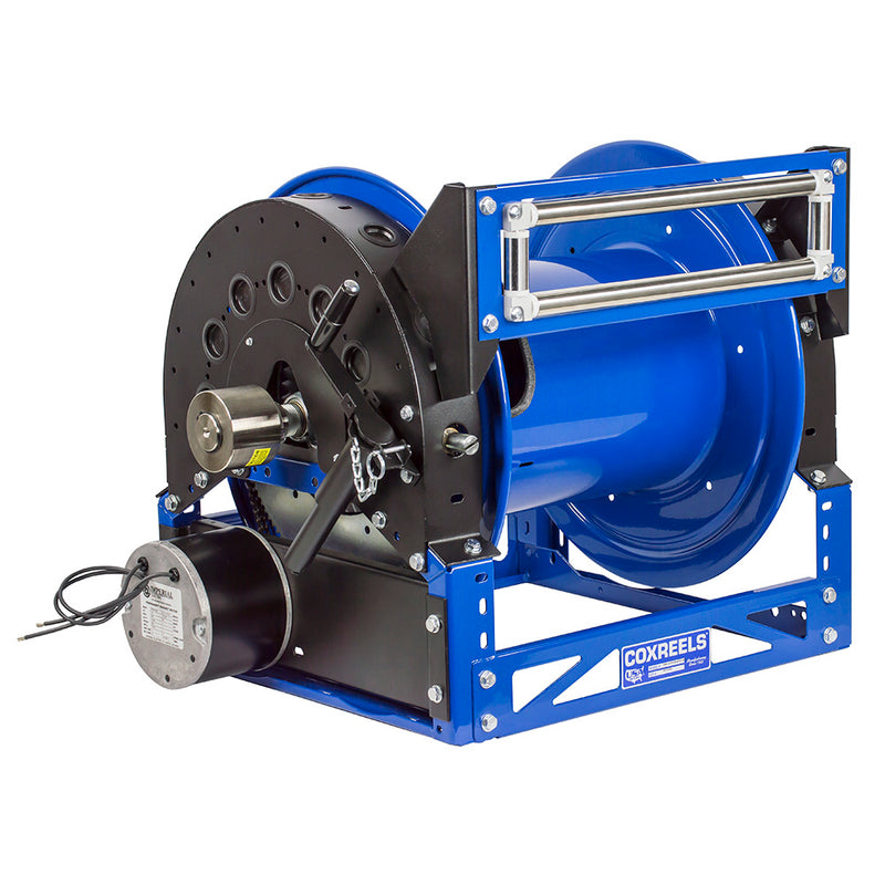 1660-2828-E by Coxreels | 1600 Series | 4,000 PSI Motor Driven Hose Reel | 12V DC 1/3 HP Electric Motor | 1" Hose ID, 1" FNPT Inlet | Steel | 535ft Capacity, Hose Not Included