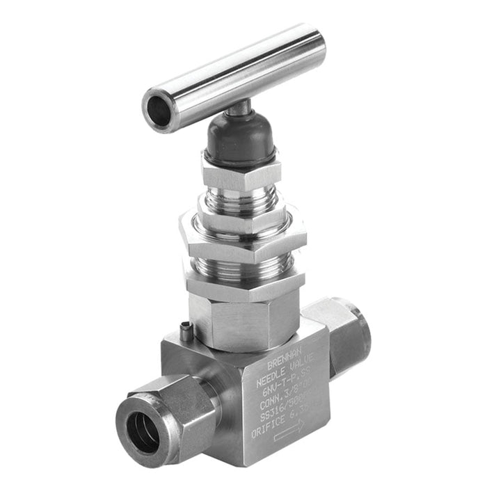 NVN-2032-SS by Brennan Inc. | Needle Valve | -04 Instrumentation Fitting x -04 Instrumentation Fitting | Integral Bonnet | Vee Stem | Stainless Steel