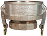 3020-D-SS by Dixon Valve | Cam & Groove Reducer (Jump Size) Coupler | Type D | 3" Coupler x 2" Female NPT | 316 Stainless Steel