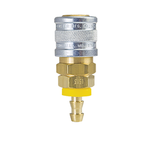 D464 Breco by Foster | D Series | One Way Shut-Off | Quick Disconnect | 3/8" 1-Way Manual Socket x 3/8" Push-On Hose Stem | Straight | Brass/Steel