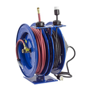 C-L350-5016-X by Coxreels | C Air-Electric Series | 300 PSI Spring Driven Air Hose & Power Cord Combination Reel | 3/8" Hose ID, 3/8" FNPT Inlet x 3/8" MNPT Hose End | 16/3 SJTO Cord, 13A | Steel | 50ft PVC Hose & 50ft Cord Included