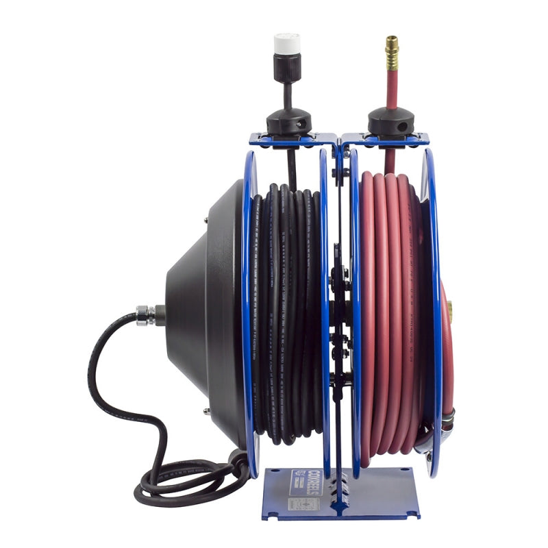 C-L350-5012-X by Coxreels | C Air-Electric Series | 300 PSI Spring Driven Air Hose & Power Cord Combination Reel | 3/8" Hose ID, 3/8" FNPT Inlet x 3/8" MNPT Hose End | 12/3 SJO Cord, 20A | Steel | 50ft PVC Hose & 50ft Cord Included