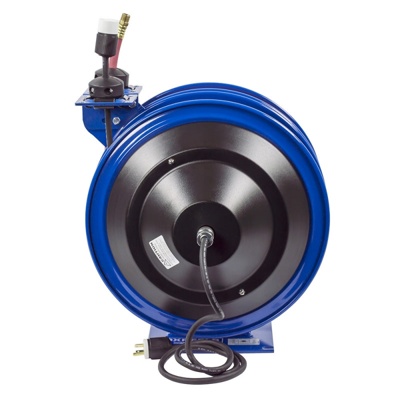 C-L350-5016-X by Coxreels | C Air-Electric Series | 300 PSI Spring Driven Air Hose & Power Cord Combination Reel | 3/8" Hose ID, 3/8" FNPT Inlet x 3/8" MNPT Hose End | 16/3 SJTO Cord, 13A | Steel | 50ft PVC Hose & 50ft Cord Included