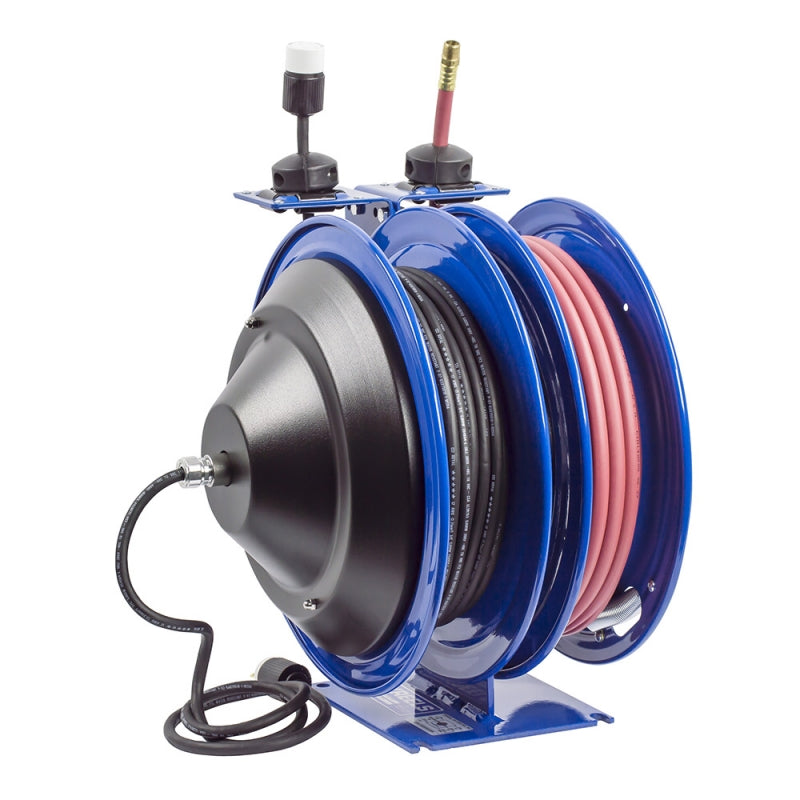 C-L350-5012-X by Coxreels | C Air-Electric Series | 300 PSI Spring Driven Air Hose & Power Cord Combination Reel | 3/8" Hose ID, 3/8" FNPT Inlet x 3/8" MNPT Hose End | 12/3 SJO Cord, 20A | Steel | 50ft PVC Hose & 50ft Cord Included