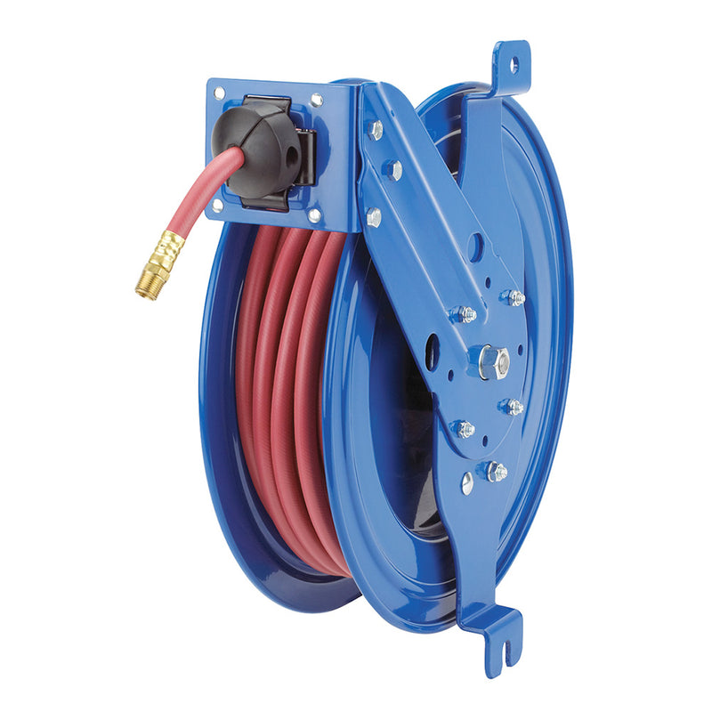 SG17L-L430 by Coxreels | SG Series | 300 PSI Side Mount Spring Driven Hose Reel with Guide Arm for Air & Water | 1/2" Hose ID, 1/2" FNPT Inlet | Steel | 30ft Capacity, Hose Not Included