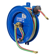 SG17W-150 by Coxreels | SGW Series | 200 PSI Side Mount Spring Driven Hose Reel with Guide Arm for Oxy-Acetylene Welding | 1/4" Hose ID, 1/4" FNPT Inlet x 1/4" MNPT Hose End | Steel | 50ft EPDM Hose Included