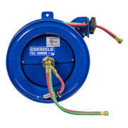 SG19WT-175 by Coxreels | SGW Series | 200 PSI Side Mount Spring Driven Hose Reel with Guide Arm for Oxy-Fuel Welding (T-Grade) | 1/4" Hose ID, 1/4" FNPT Inlet x 1/4" MNPT Hose End | Steel | 75ft Neoprene Hose Included