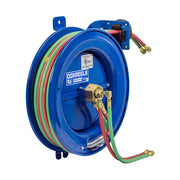 SG17W-150 by Coxreels | SGW Series | 200 PSI Side Mount Spring Driven Hose Reel with Guide Arm for Oxy-Acetylene Welding | 1/4" Hose ID, 1/4" FNPT Inlet x 1/4" MNPT Hose End | Steel | 50ft EPDM Hose Included