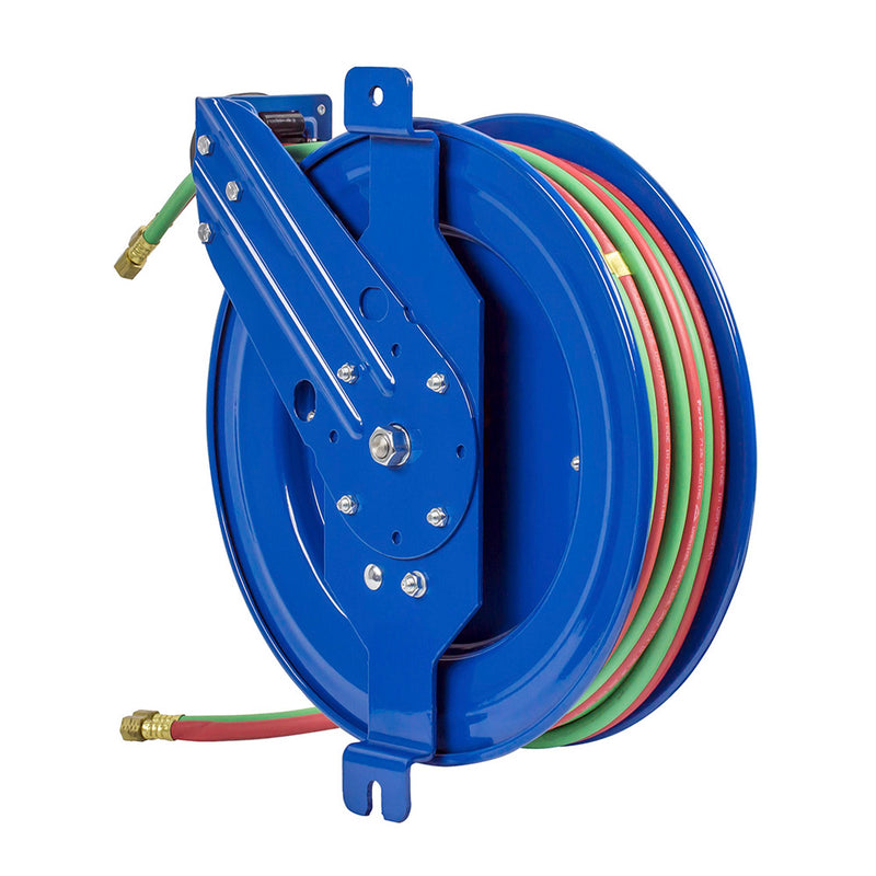 SG17W-150 by Coxreels | SGW Series | 200 PSI Side Mount Spring Driven Hose Reel with Guide Arm for Oxy-Acetylene Welding | 1/4" Hose ID, 1/4" FNPT Inlet x 1/4" MNPT Hose End | Steel | 50ft EPDM Hose Included