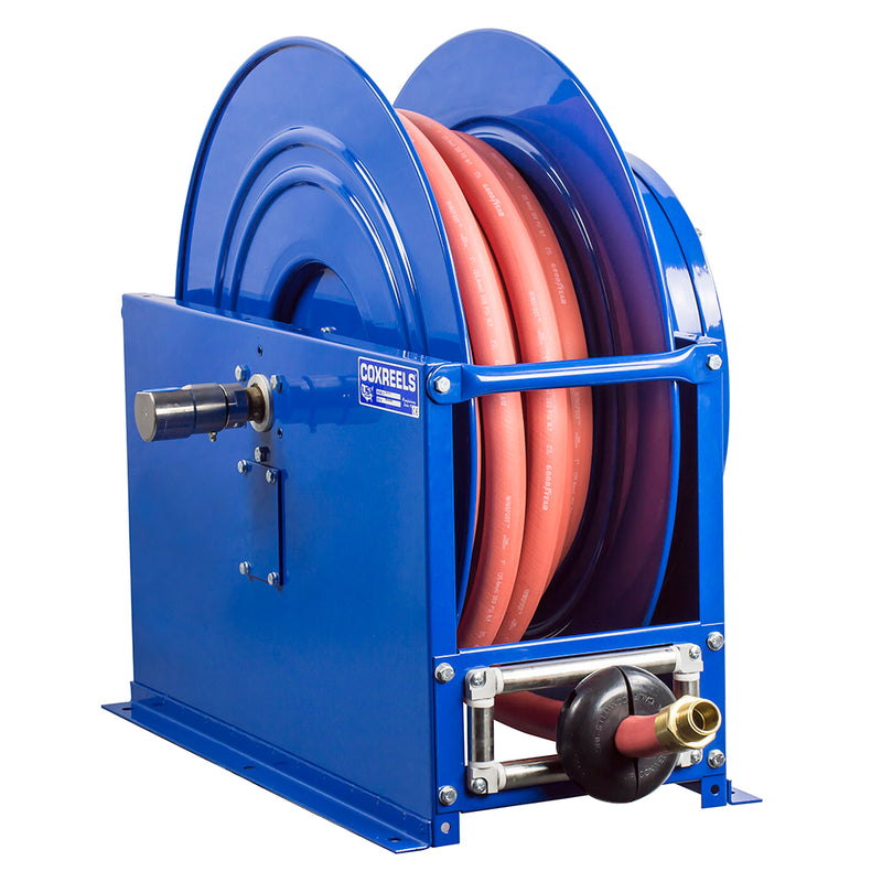 SMP-550 by Coxreels | SP Series | 1,500 PSI Spring Driven Hose Reel | 3/4" Hose ID, 3/4" FNPT Inlet x 3/4" MNPT Hose End | Steel | 50ft Rubber Hose Included