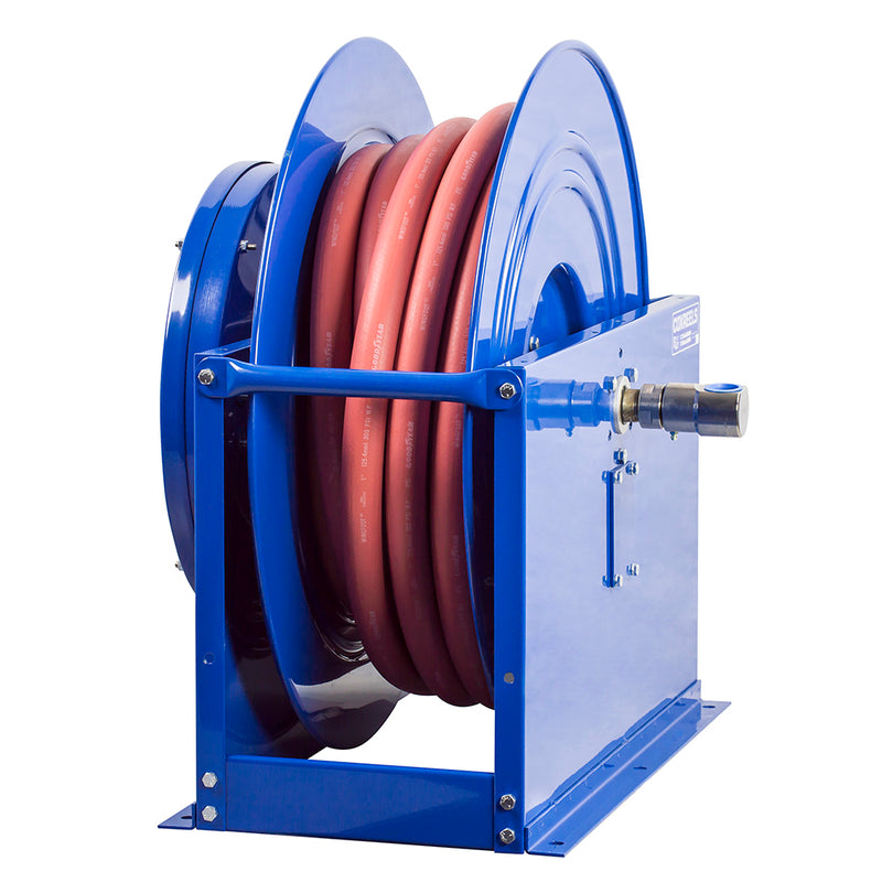 SMP-4100 by Coxreels | SP Series | 2,500 PSI Spring Driven Hose Reel | 1/2" Hose ID, 1/2" FNPT Inlet x 1/2" MNPT Hose End | Steel | 100ft Rubber Hose Included