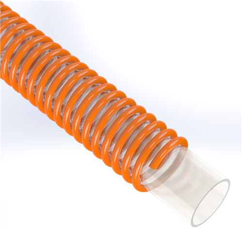 SPVC-PU-8.0-50 by Texcel | SIGMA-POLY-U™ Series | Lightweight Polyurethane Hose | 8" Hose ID | 3 PSI | 5 in/Hg Vacuum Rated | Clear w/ Orange Helix | 50ft Length