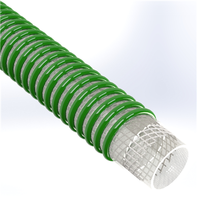 SPVC-TDG-4.0 by Texcel | SIGMA-TDG™ Series | Tank Drop Hose | 4" Hose ID | 65 PSI | 29 in/Hg Vacuum Rated | Clear w/ Green Spiral Yarn