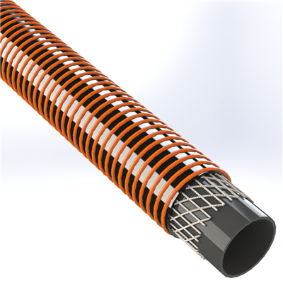 SPVC-TDHD-3.0 by Texcel | SIGMA-TDHD™ Series | Heavy-Duty Tank Drop Hose | 3" Hose ID | 65 PSI | 29 in/Hg Vacuum Rated | Black w/ Orange Spiral Yarn