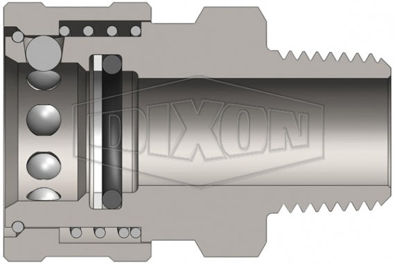 6VM6-E by Dixon Valve | Hydraulic Quick Disconnect Coupling | V-Series | 3/4" Male NPTF x 3/4" MIL-C-51234 Unvalved | Socket | Nitrile Seal | Steel