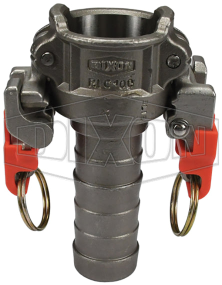 RLC100EZ by Dixon Valve | EZ Boss-Lock Vent-Lock® Safety Cam & Groove Coupler | Type C | 1" Coupler x 1" Hose Shank | 316 Stainless Steel