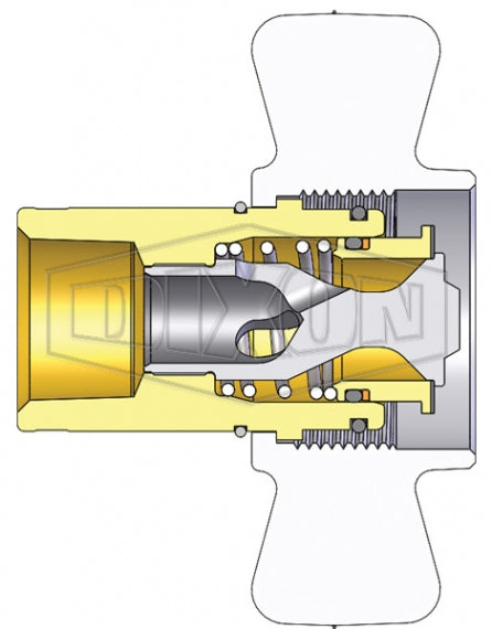8WF8-B by Dixon Valve | Hydraulic Quick Disconnect Coupling | W-Series | 1" Female NPTF x 1" Wingstyle Interchange | Socket | Nitrile Seal | Brass