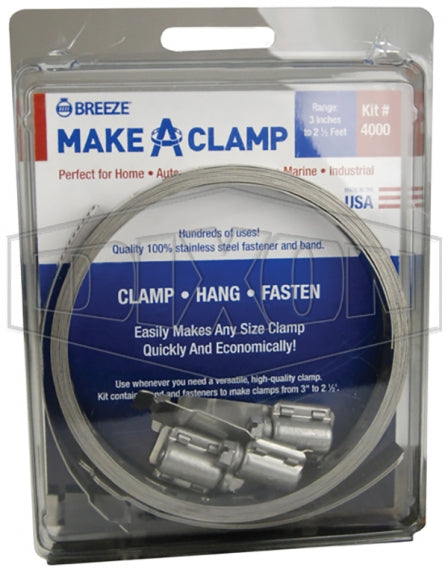 4000 by Dixon Valve | Worm Gear Make-A-Clamp Kit | Mini Kit: 8-1/2' Band, 3 Adjustable Fasteners, 1 Band Splice | 1/2" Band Width | Stainless Steel