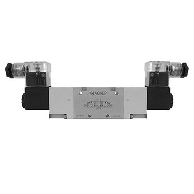 01VA07CC030102 AIGNEP | 01V Control Valves Series | 5/3 Double Solenoid Ext Pilot | Closed Center | Spring Centered | G-Thread 1/4" | 12V DC/3 W coil | LED Con