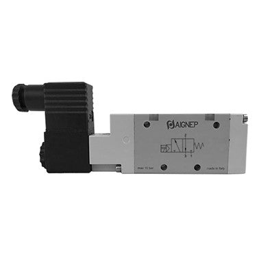 01VS03NO030101 AIGNEP | 01V Control Valves Series | 3/2 Normally Open Single Solenoid Pilot/Spring Return G-Thread 1/4" | 12V DC/3 W coil | Black Con