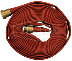 H515R50RBF Dixon 500# Nitrile Covered Fire Hose - Light Duty - Red - Coupled - Female x Male NST(NH) Expansion Ring Couplings (Brass) - 1-1/2" Hose Size - 1-13/16" Bowl Size - 50ft Length