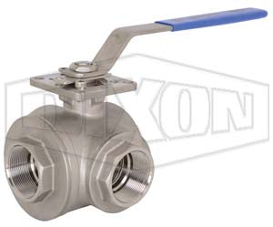 BV3IGLF-0501-A Dixon Valve 1/2" Three-Way "L" Industrial Stainless Steel Ball Valve - Female NPT - Seat: RTFE