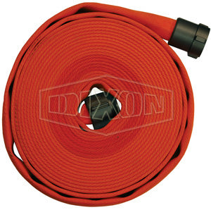 A515OR50RAF Dixon 500# Single Jacket All-Polyester Fire Hose - Orange Color Impregnated - Coupled - Fem. x Male NST(NH) Expansion Ring Couplings (Aluminum) - 1-1/2" Hose Size - 1-3/4" Bowl Size - 50ft Length
