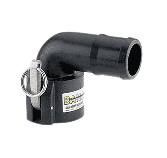 200C90 Banjo Polypropylene 90 deg. Cam Lever Coupling - Part C - 2" 90 deg. Female Coupler x 2" Hose Shank - 125 PSI - Gasket: EPDM