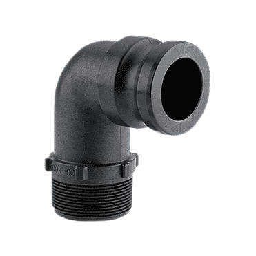 150F90 Banjo Polypropylene 90 deg. Cam Lever Coupling - Part F - 1-1/2" 90 deg. Male Adapter x 1-1/2" Male Thread - 125 PSI - Gasket: EPDM