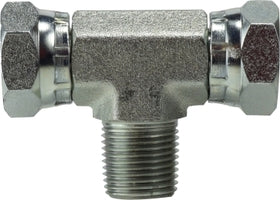 160166 (1601-6-6) Midland Hydraulic Male Swivel Branch Tee - 3/8" Female NPSM x 3/8" Female NPSM x 3/8" Male Pipe - Steel