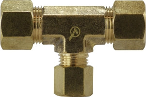 700084-040406 Midland Lead Free Compression Fitting - Reducing Tee - 1/4" Tube OD x 1/4" Tube OD x 3/8" Tube OD - Brass