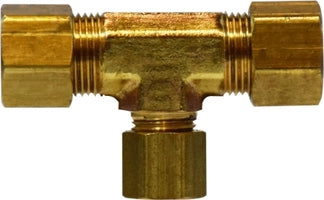 18110 (18-110) Midland Compression Fitting - Forged Reducing Tee - 1/4" Tube OD x 1/4" Tube OD x 3/8" Tube OD - Brass