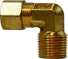 18225 (18-225) Midland Compression Fitting - Male 90° Elbow - 1/4" Tube OD x 1/4" Male NPTF - Brass