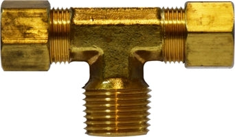18297 (18-297) Midland Compression Fitting - Male Branch Tee - 3/8" Tube OD x 3/8" Male NPTF - Brass