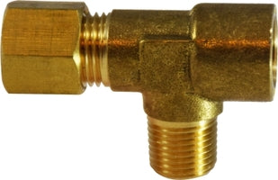 18307 (18-307) Midland Compression Fitting - Forged Tee - 1/4" Tube OD x 1/8" Female NPTF x 1/8" Male NPTF - Brass