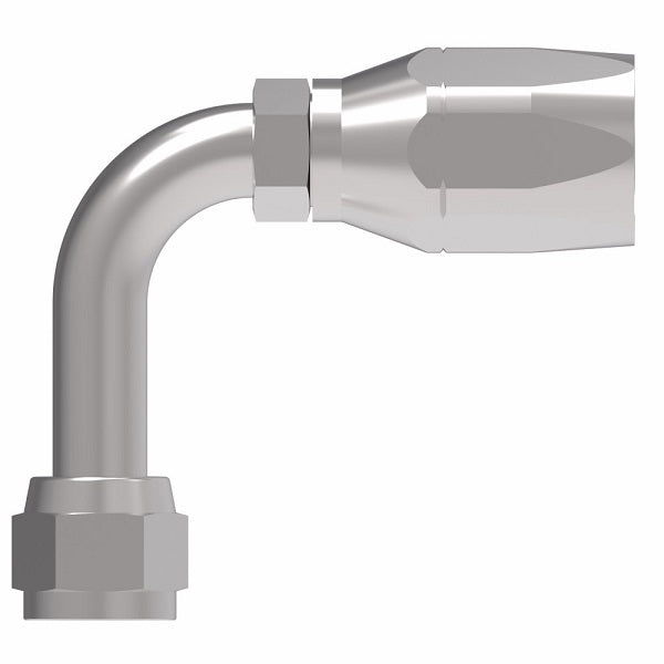 190263-6S Aeroquip by Danfoss | Female 37° JIC Swivel Long Drop 90° Elbow 100R2 Skive Style Reusable Hose Fitting | -06 Female 37° JIC Swivel x -06 Reusable Hose End | Steel