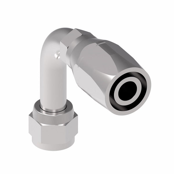 190263-6S Aeroquip by Danfoss | Female 37° JIC Swivel Long Drop 90° Elbow 100R2 Skive Style Reusable Hose Fitting | -06 Female 37° JIC Swivel x -06 Reusable Hose End | Steel