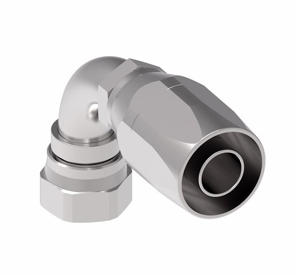190264-16S Aeroquip by Danfoss | Female 37° JIC Swivel Short Drop 90° Elbow 100R2 Skive Style Reusable Hose Fitting | -16 Female 37° JIC Swivel x -16 Reusable Hose End | Steel