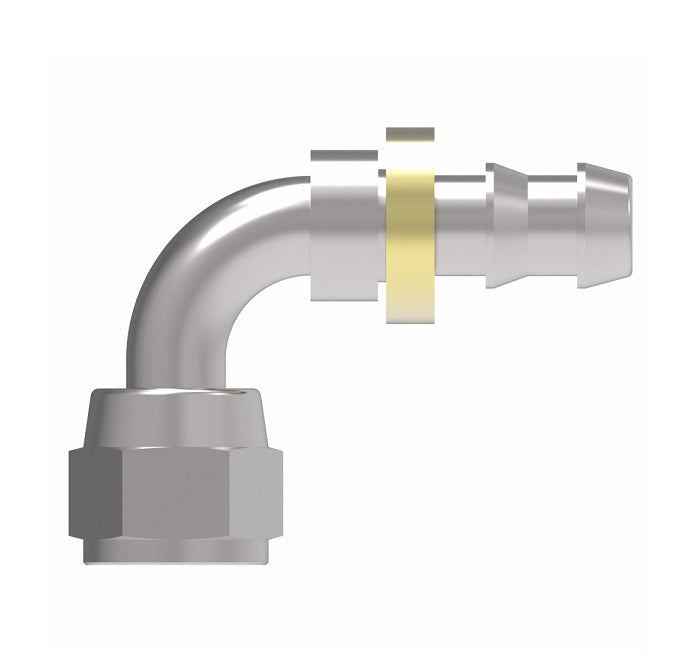 190465-6S Aeroquip by Danfoss | Female 37° JIC Swivel Long Drop 90° Elbow Socketless Reusable Hose Fitting | -06 Female 37° JIC Swivel x -06 Push-On Hose Barb | Steel