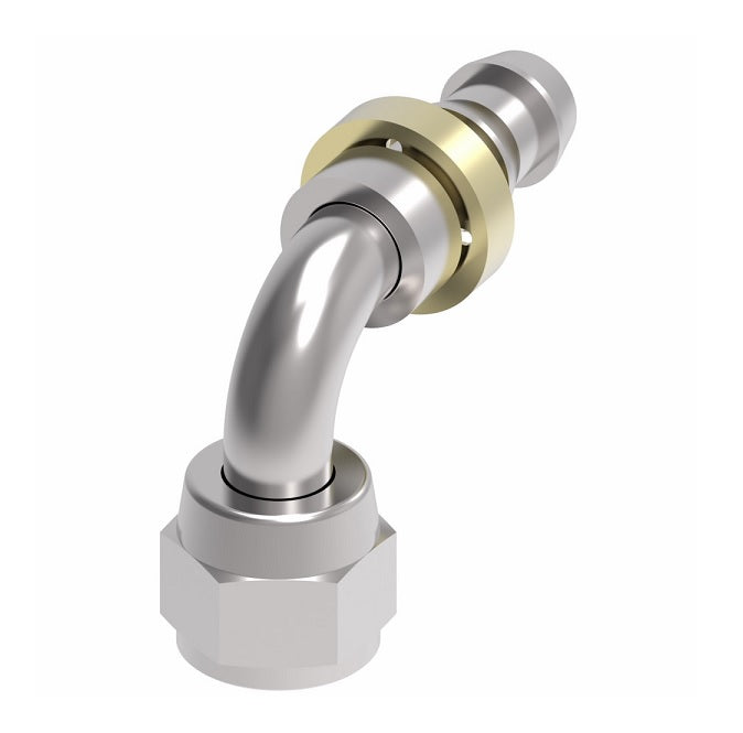 FC5852-0404S Aeroquip by Danfoss | Female Universal Swivel 90° Elbow Socketless Reusable Hose Fitting | -04 Female JIC Swivel (Also Couples w/ SAE 45° Flare) x -04 Push-On Hose Barb | Steel