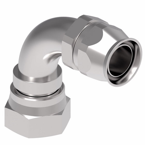 190772-20S Aeroquip by Danfoss | Female Universal 90° Elbow Super Gem PTFE Reusable Hose Fitting | -20 Female JIC (Also Couples w/ SAE 45° Flare) -20 Reusable Hose End | Steel