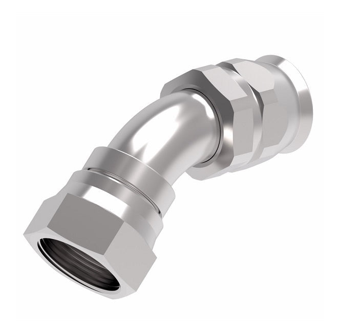 190773-16S Aeroquip by Danfoss | Female Universal 45° Elbow Super Gem PTFE Reusable Hose Fitting | -16 Female JIC (Also Couples w/ SAE 45° Flare) -16 Reusable Hose End | Steel