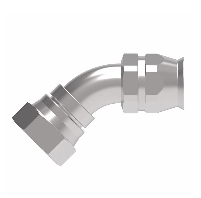 190773-20S Aeroquip by Danfoss | Female Universal 45° Elbow Super Gem PTFE Reusable Hose Fitting | -20 Female JIC (Also Couples w/ SAE 45° Flare) -20 Reusable Hose End | Steel