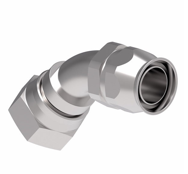 190773-16S Aeroquip by Danfoss | Female Universal 45° Elbow Super Gem PTFE Reusable Hose Fitting | -16 Female JIC (Also Couples w/ SAE 45° Flare) -16 Reusable Hose End | Steel