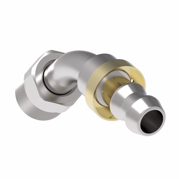 190944-6S Aeroquip by Danfoss | Male SAE Inverted Flare 45° Elbow Socketless Reusable Hose Fitting | -06 Male SAE Inverted Flare x -06 Push-On Hose Barb | Steel