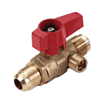 195S30S by RuB Inc. | Side Drain Gas Cock Gas Service Ball Valve | 5/8" Flare End x 5/8" Flare End | with Aluminum Red Wedge Handle | Brass | Pack of 6