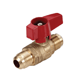 195D30 RuB Inc. Gas Cock Gas Service Ball Valve - Brass - 1/2" Flare End x 1/2" Flare End with Aluminum Red Wedge Handle (Pack of 12)