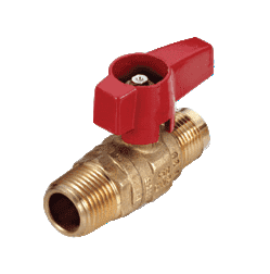195D34 by RuB Inc. | Gas Cock Gas Service Ball Valve | 1/2" Flare End x 1/2" Male NPT | with Aluminum Red Wedge Handle | Brass | Pack of 12
