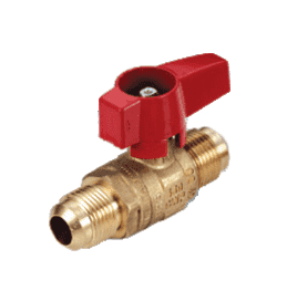 195D32 by RuB Inc. | Gas Cock Gas Service Ball Valve | 1/2" Flare End x 3/8" Flare End | with Aluminum Red Wedge Handle | Brass | Pack of 12