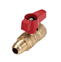 195D33 RuB Inc. Gas Cock Gas Service Ball Valve - Brass - 1/2" Female NPT x 3/8" Female Flare End with Aluminum Red Wedge Handle (Pack of 12)